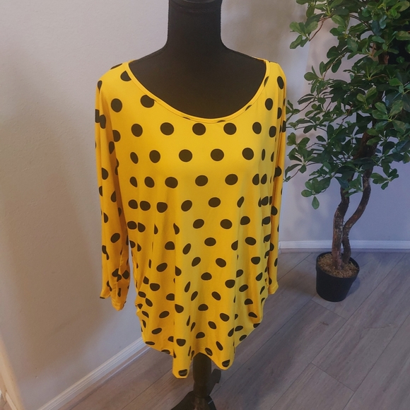LOVE NATION Yellow and Black Pokodot Longsleeve Blouse Size 3X - Picture 12 of 12